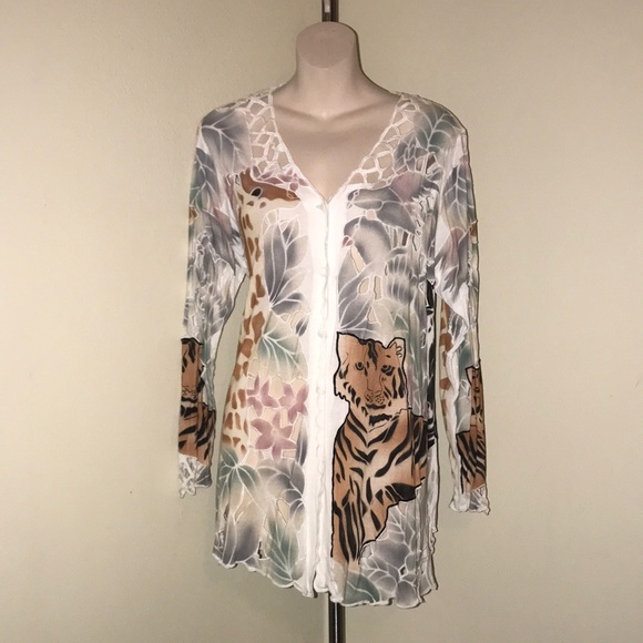 NWT Indira Bali Beautiful white animal cardigan - Picture 5 of 7